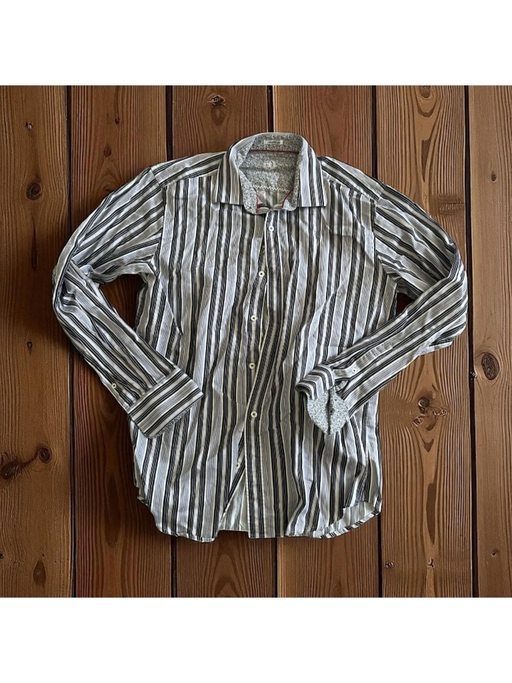 BUGATCHI Black White Striped Button Down Shirt Size Medium